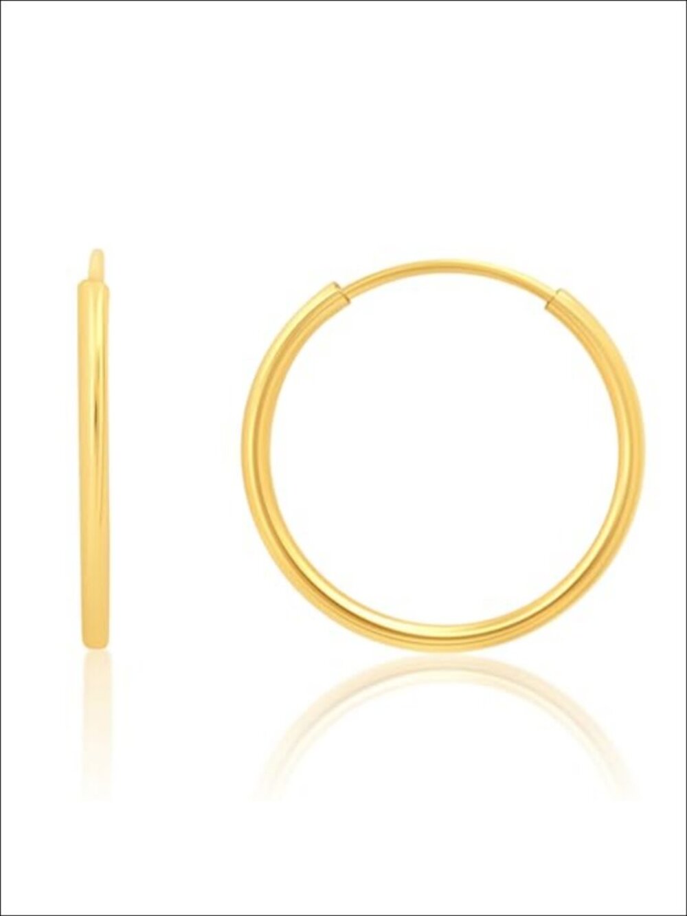 14K Yellow Gold 1mm Tube Flex Continuous Hoop Earrings for Women
